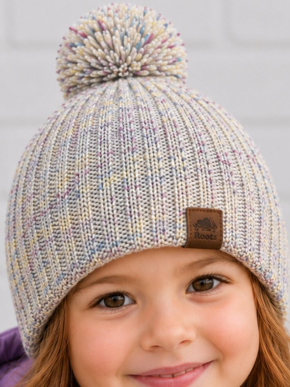 Roots Kids Pom Pom Toque 18" Circumference Cream Speckled Fleece Lined Hat